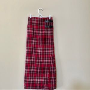 Pink Plaid Maxi Skirt w/ Slit and Buckles